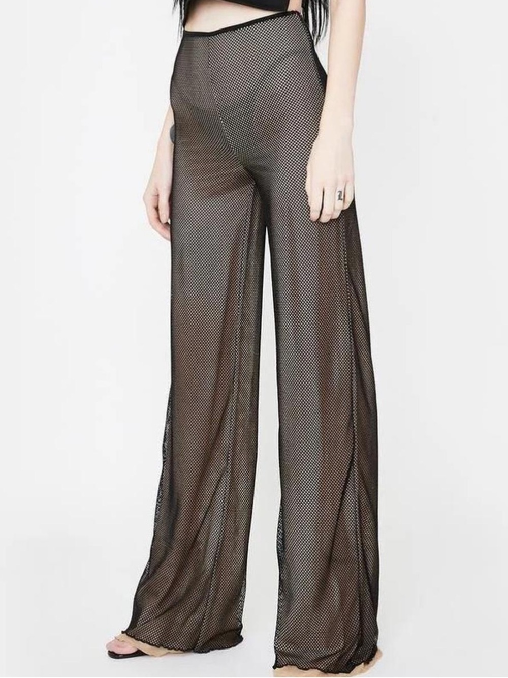I.AM.GIA BLACK ARA MESH PANTS LETTUCE EGDE BOTTOMS SIZE XS
